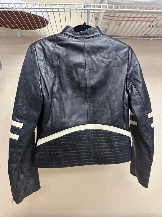 WILSONS LEATHER MAXIMA VINTAGE JACKET WHITE STRIPE/BLACK - S - Picture 2 of 4